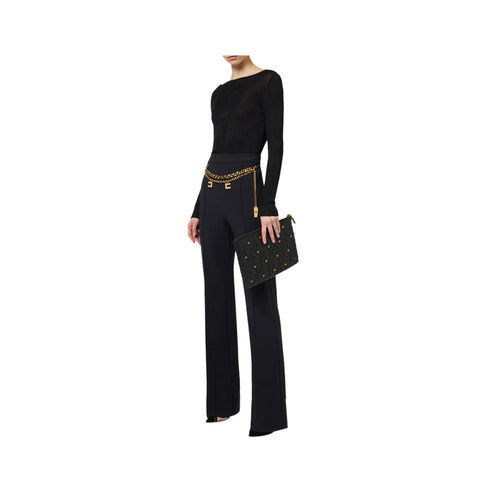 Elisabetta Franchi Pantaloni Pantalone Donna catena e charm Nero - Francavilla Moda